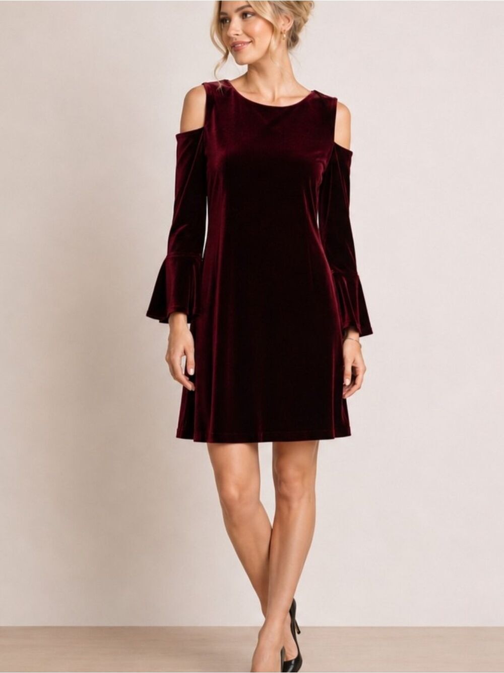 Lauren Ralph Lauren Burgundy Velvet Cold Shoulder Dress Size 6
